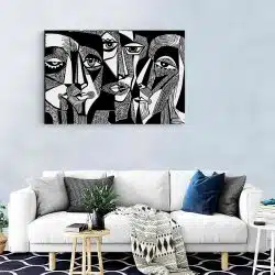 Tablou ilustratie portrete in stil cubism alb negru 1434 living modern - Afis Poster tablou portrete in stil cubism pentru living casa birou bucatarie livrare in 24 ore la cel mai bun pret.