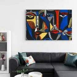 Tablou ilustratie portrete in stil cubism albastru negru 1437 living - Afis Poster tablou pictura portrete in stil cubism pentru living casa birou bucatarie livrare in 24 ore la cel mai bun pret.