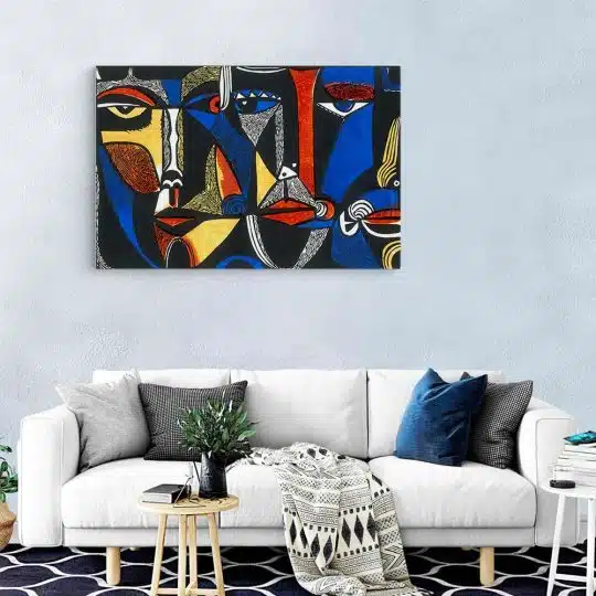 Tablou ilustratie portrete in stil cubism albastru negru 1437 living modern - Afis Poster tablou pictura portrete in stil cubism pentru living casa birou bucatarie livrare in 24 ore la cel mai bun pret.