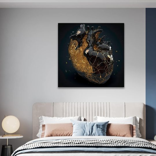 Tablou inima creata din onix negru si auriu negru galben 1628 camera 1 - Afis Poster tablou inima onix negru auriu pentru living casa birou bucatarie livrare in 24 ore la cel mai bun pret.