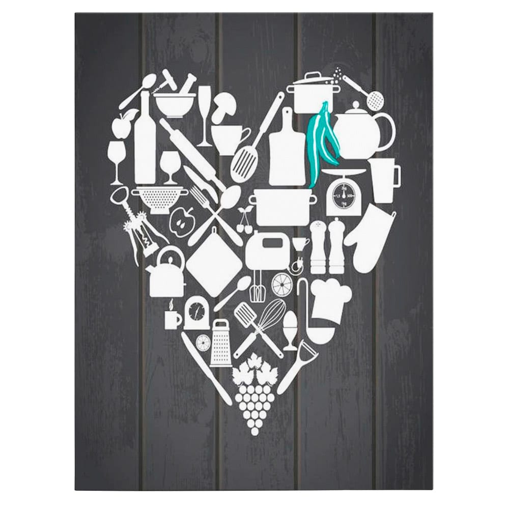 Tablou inima creata din ustensile bucatarie - Material produs:: Poster pe hartie FARA RAMA, Dimensiunea:: 80x120 cm