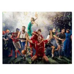 Tablou jucatori de fotbal sportivi variati celebrand rosu 1879 front - Afis Poster Tablou jucatori de fotbal sportivi variati celebrand rosu verde pentru living casa birou bucatarie livrare in 24 ore la cel mai bun pret.