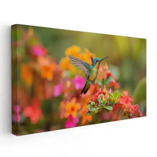 Tablou pasare colibri in zbor printre flori 5210