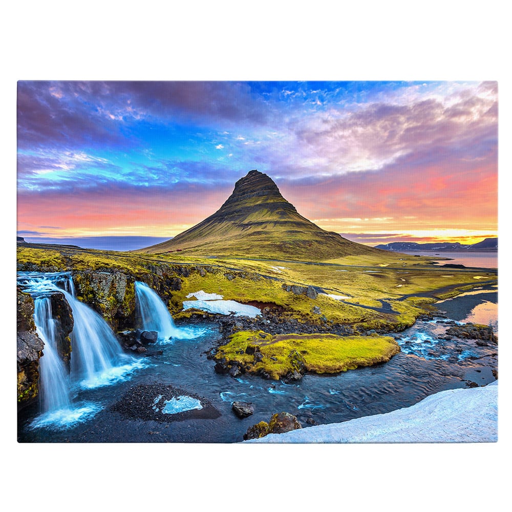 Tablou peisaj cascada apus Kirkjufell Islanda - Material produs:: Poster pe hartie FARA RAMA, Dimensiunea:: 80x120 cm