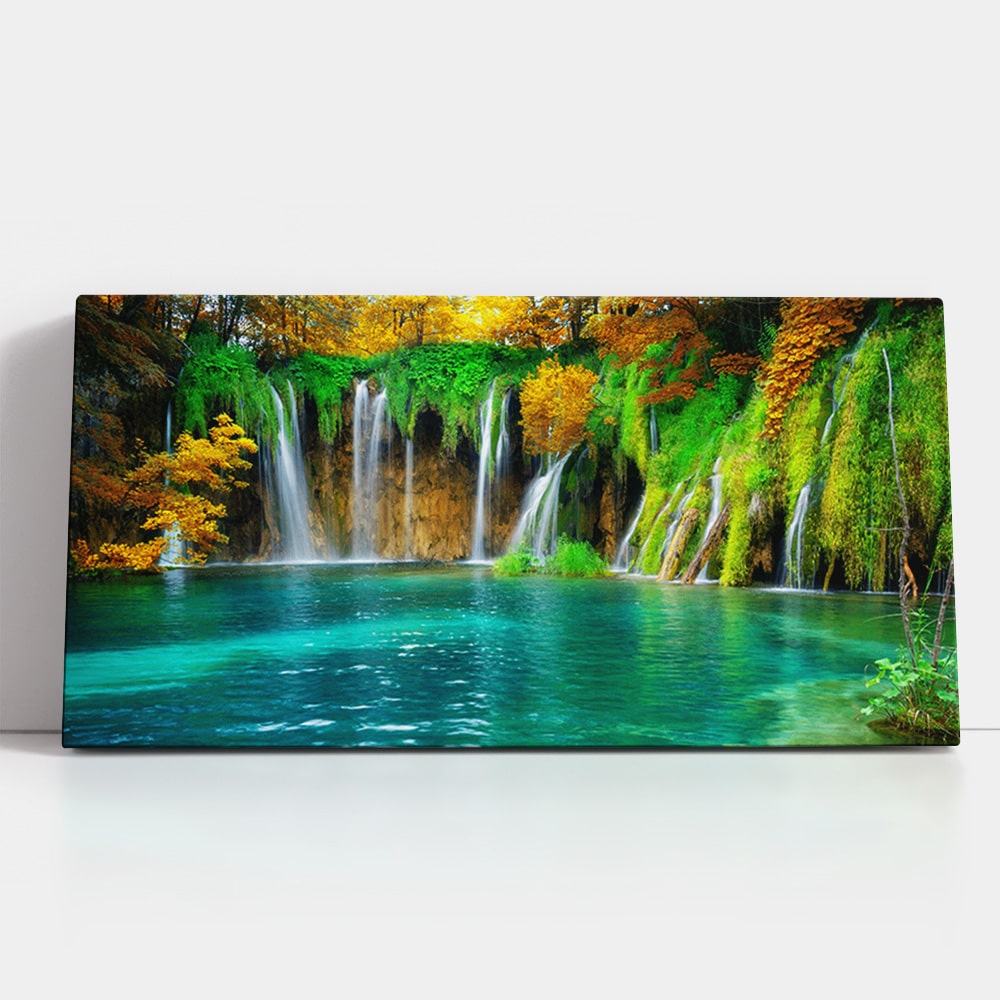 Tablou peisaj cascade, Lacurile Plitvice, Croatia, albastru 1798 - Material produs:: Poster pe hartie FARA RAMA, Dimensiunea:: 60x120 cm