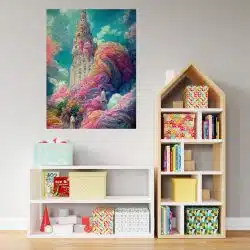 Tablou peisaj fantezist cu turn valuri de culoare multicolor 1750 camera copii - Afis Poster Tablou peisaj fantezist cu turn valuri de culoare multicolor pentru living casa birou bucatarie livrare in 24 ore la cel mai bun pret.