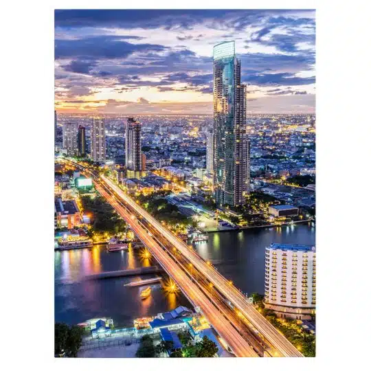 Tablou peisaj urban la apus Bangkok Thailand 4428 front