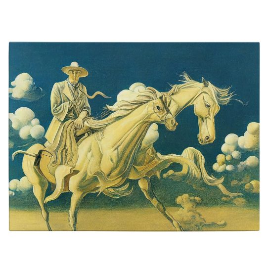 Tablou pictura cavaler pe un cal cu doua capete stil suprarealist galben 1438 front - Afis Poster pictura cavaler pe un cal cu doua capete stil suprarealist galben pentru living casa birou bucatarie livrare in 24 ore la cel mai bun pret.