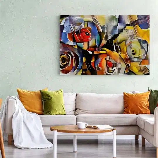 Tablou pictura ulei stil cubism flori multicolor 1447 living 1 - Afis Poster tablou pictura ulei stil cubism flori pentru living casa birou bucatarie livrare in 24 ore la cel mai bun pret.