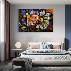 Tablou pictura ulei stil cubism flori variate multicolor 1444 dormitor - Afis Poster tablou pictura ulei stil cubism flori variate pentru living casa birou bucatarie livrare in 24 ore la cel mai bun pret.