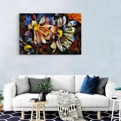 Tablou pictura ulei stil cubism flori variate multicolor 1444 living modern - Afis Poster tablou pictura ulei stil cubism flori variate pentru living casa birou bucatarie livrare in 24 ore la cel mai bun pret.