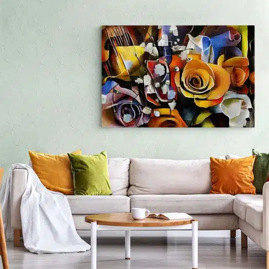 Tablou pictura ulei stil cubism trandafiri multicolor 1446 living 1 - Afis Poster pictura ulei stil cubism trandafiri multicolor pentru living casa birou bucatarie livrare in 24 ore la cel mai bun pret.