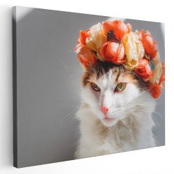 Tablou pisica cu coronita trandafiri
