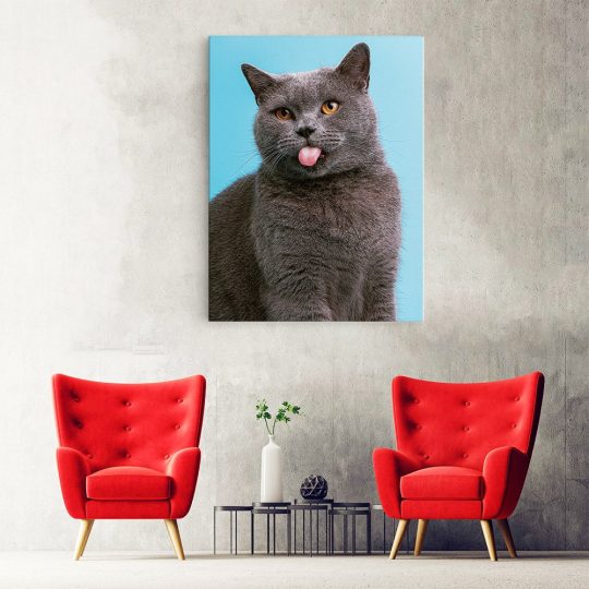 Tablou pisica gri cu limba scoasa 3074 hol