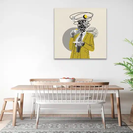 Tablou pop art colaj barbat costum galben cu cafea galben 1403 bucatarie - Afis Poster pop art colaj barbat costum galben cu cafea galben pentru living casa birou bucatarie livrare in 24 ore la cel mai bun pret.