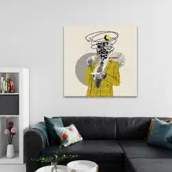 Tablou pop art colaj barbat costum galben cu cafea galben 1403 camera 2 - Afis Poster pop art colaj barbat costum galben cu cafea galben pentru living casa birou bucatarie livrare in 24 ore la cel mai bun pret.