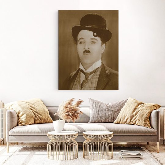 Tablou portret actor Charlie Chaplin alb negru 1502 living 1 - Afis Poster Tablou retro Charlie Chaplin actor pentru living casa birou bucatarie livrare in 24 ore la cel mai bun pret.