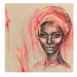 Tablou portret carbune acrilic femeie africana cu turban roz 1324 frontal - Afis Poster portret carbune acrilic femeie africana cu turban roz pentru living casa birou bucatarie livrare in 24 ore la cel mai bun pret.