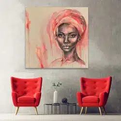 Tablou portret carbune acrilic femeie africana cu turban roz 1324 hol - Afis Poster portret carbune acrilic femeie africana cu turban roz pentru living casa birou bucatarie livrare in 24 ore la cel mai bun pret.