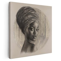 Tablou portret carbune femeie africana cu turban auriu 1318 - Afis Poster portret carbune femeie africana cu turban auriu pentru living casa birou bucatarie livrare in 24 ore la cel mai bun pret.