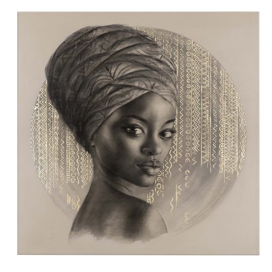 Tablou portret carbune femeie africana cu turban auriu 1318 frontal - Afis Poster portret carbune femeie africana cu turban auriu pentru living casa birou bucatarie livrare in 24 ore la cel mai bun pret.