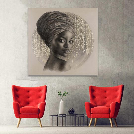 Tablou portret carbune femeie africana cu turban auriu 1318 hol - Afis Poster portret carbune femeie africana cu turban auriu pentru living casa birou bucatarie livrare in 24 ore la cel mai bun pret.