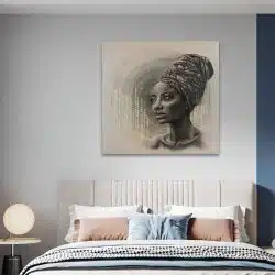 Tablou portret carbune femeie africana cu turban maro 1319 camera 1 - Afis Poster portret carbune femeie africana cu turban maro pentru living casa birou bucatarie livrare in 24 ore la cel mai bun pret.