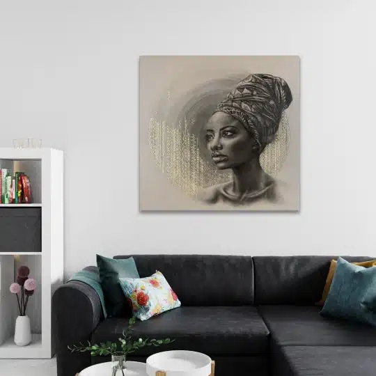 Tablou portret carbune femeie africana cu turban maro 1319 camera 2 - Afis Poster portret carbune femeie africana cu turban maro pentru living casa birou bucatarie livrare in 24 ore la cel mai bun pret.