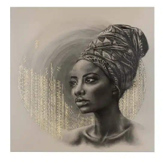 Tablou portret carbune femeie africana cu turban maro 1319 frontal - Afis Poster portret carbune femeie africana cu turban maro pentru living casa birou bucatarie livrare in 24 ore la cel mai bun pret.