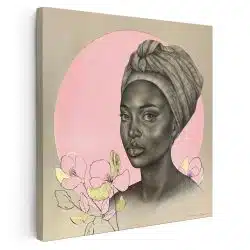 Tablou portret carbune femeie africana cu turban si flori roz 1323 - Afis Poster portret carbune femeie africana cu turban si flori roz pentru living casa birou bucatarie livrare in 24 ore la cel mai bun pret.