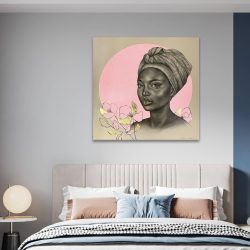 Tablou portret carbune femeie africana cu turban si flori roz 1323 camera 1 - Afis Poster portret carbune femeie africana cu turban si flori roz pentru living casa birou bucatarie livrare in 24 ore la cel mai bun pret.