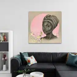 Tablou portret carbune femeie africana cu turban si flori roz 1323 camera 2 - Afis Poster portret carbune femeie africana cu turban si flori roz pentru living casa birou bucatarie livrare in 24 ore la cel mai bun pret.