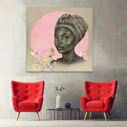 Tablou portret carbune femeie africana cu turban si flori roz 1323 hol - Afis Poster portret carbune femeie africana cu turban si flori roz pentru living casa birou bucatarie livrare in 24 ore la cel mai bun pret.