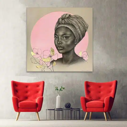 Tablou portret carbune femeie africana cu turban si flori roz 1323 hol - Afis Poster portret carbune femeie africana cu turban si flori roz pentru living casa birou bucatarie livrare in 24 ore la cel mai bun pret.