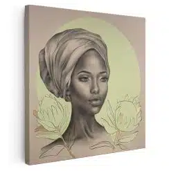 Tablou portret carbune femeie africana si flori verde 1322 - Afis Poster portret carbune femeie africana si flori verde pentru living casa birou bucatarie livrare in 24 ore la cel mai bun pret.