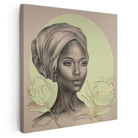 Tablou portret carbune femeie africana si flori verde 1322 - Afis Poster portret carbune femeie africana si flori verde pentru living casa birou bucatarie livrare in 24 ore la cel mai bun pret.