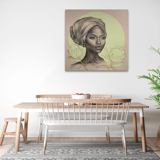 Tablou portret carbune femeie africana si flori verde 1322 bucatarie - Afis Poster portret carbune femeie africana si flori verde pentru living casa birou bucatarie livrare in 24 ore la cel mai bun pret.