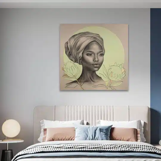 Tablou portret carbune femeie africana si flori verde 1322 camera 1 - Afis Poster portret carbune femeie africana si flori verde pentru living casa birou bucatarie livrare in 24 ore la cel mai bun pret.