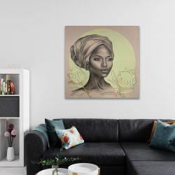Tablou portret carbune femeie africana si flori verde 1322 camera 2 - Afis Poster portret carbune femeie africana si flori verde pentru living casa birou bucatarie livrare in 24 ore la cel mai bun pret.