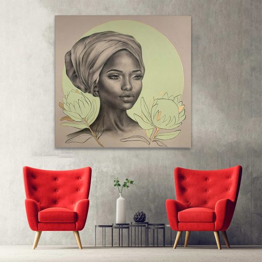 Tablou portret carbune femeie africana si flori verde 1322 hol - Afis Poster portret carbune femeie africana si flori verde pentru living casa birou bucatarie livrare in 24 ore la cel mai bun pret.