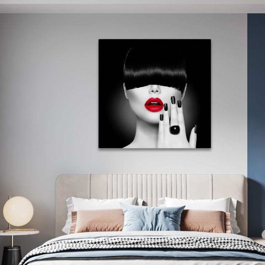 Tablou portret femeie cu buze rosii unghii negre alb negru 1454 camera 1 - Afis Poster Tablou portret femeie cu buze rosii pentru living casa birou bucatarie livrare in 24 ore la cel mai bun pret.