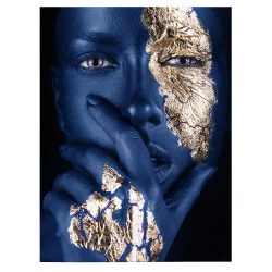 Tablou portret femeie cu machiaj creativ albastru auriu 1197 front - Afis Poster portret femeie cu machiaj creativ albastru auriu pentru living casa birou bucatarie livrare in 24 ore la cel mai bun pret.