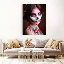 Tablou portret femeie cu machiaj halloween craniu 4318 living 1