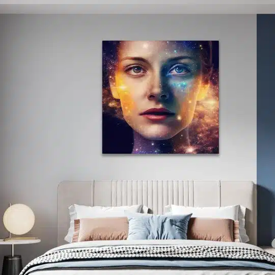 Tablou portret femeie efect dubla expunere cu galaxie maro 1641 camera 1 - Afis Poster Tablou portret femeie galaxie pentru living casa birou bucatarie livrare in 24 ore la cel mai bun pret.