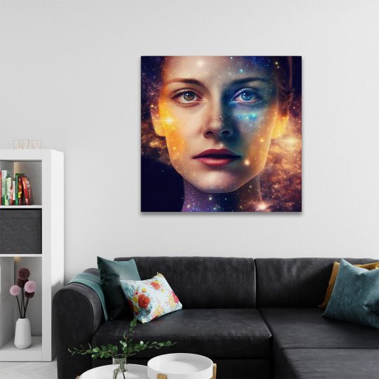 Tablou portret femeie efect dubla expunere cu galaxie maro 1641 camera 2 - Afis Poster Tablou portret femeie galaxie pentru living casa birou bucatarie livrare in 24 ore la cel mai bun pret.