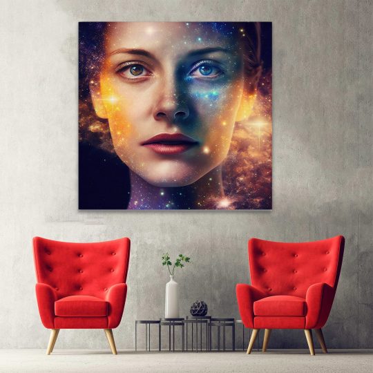 Tablou portret femeie efect dubla expunere cu galaxie maro 1641 hol - Afis Poster Tablou portret femeie galaxie pentru living casa birou bucatarie livrare in 24 ore la cel mai bun pret.