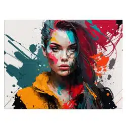 Tablou portret femeie pete de culoare multicolor 1460 front - Afis Poster tablou portret femeie pete de culoare pentru living casa birou bucatarie livrare in 24 ore la cel mai bun pret.