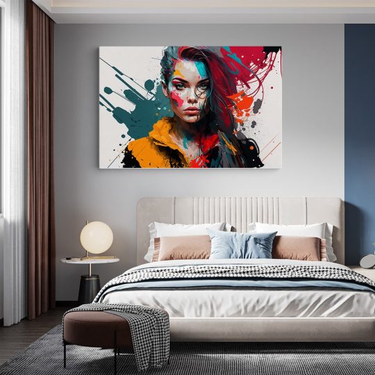 Tablou portret femeie pete de culoare multicolor 1460 dormitor - Afis Poster tablou portret femeie pete de culoare pentru living casa birou bucatarie livrare in 24 ore la cel mai bun pret.