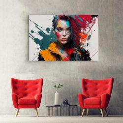 Tablou portret femeie pete de culoare multicolor 1460 hol - Afis Poster tablou portret femeie pete de culoare pentru living casa birou bucatarie livrare in 24 ore la cel mai bun pret.