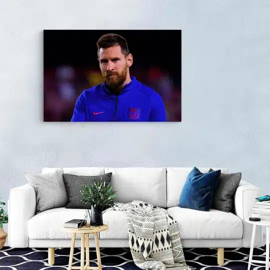 Tablou portret fotbalist Lionel Messi albastru 1567 living modern - Afis Poster Tablou Lionel Messi fotbalist pentru living casa birou bucatarie livrare in 24 ore la cel mai bun pret.